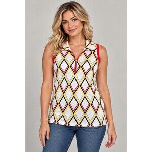 Lopez Desert Dry Women's M Sleeveless Golf Polo Shirt Geometric Argyle Print